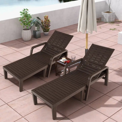 Patio PP Chaise Lounge Chair with 4-Position Adjustable Backrest-Coffee - Coffee - Outdoor Chaise Lounges