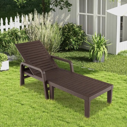 Patio PP Chaise Lounge Chair with 4-Position Adjustable Backrest-Coffee - Coffee - Outdoor Chaise Lounges