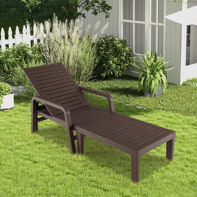 Patio PP Chaise Lounge Chair with 4-Position Adjustable Backrest-Coffee - Coffee - Outdoor Chaise Lounges