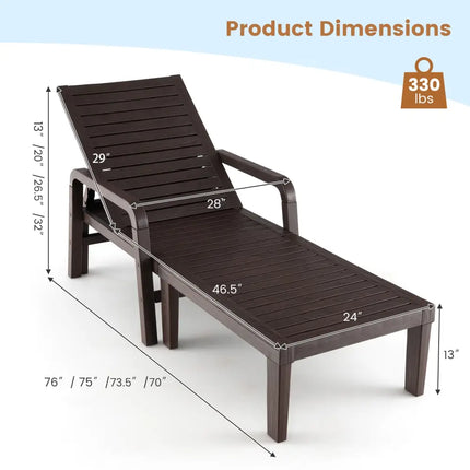 Patio PP Chaise Lounge Chair with 4-Position Adjustable Backrest-Coffee - Coffee - Outdoor Chaise Lounges