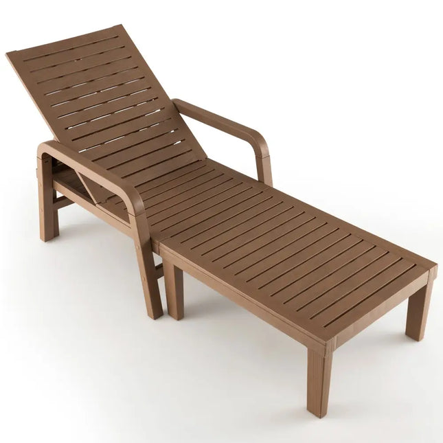 Patio PP Chaise Lounge Chair with 4-Position Adjustable Backrest-Natural - Natural - Outdoor Chaise Lounges