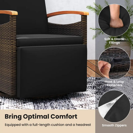 Patio Rattan 360° Swivel Recliner Chair with Adjustable Backrest and Footrest-Black - Black - Outdoor Chaise Lounges
