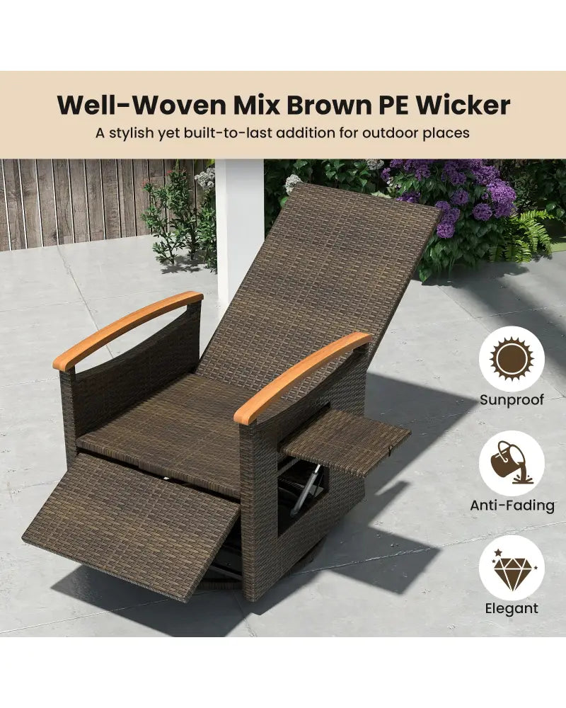 Patio Rattan 360° Swivel Recliner Chair with Adjustable Backrest and Footrest-Black - Black - Outdoor Chaise Lounges