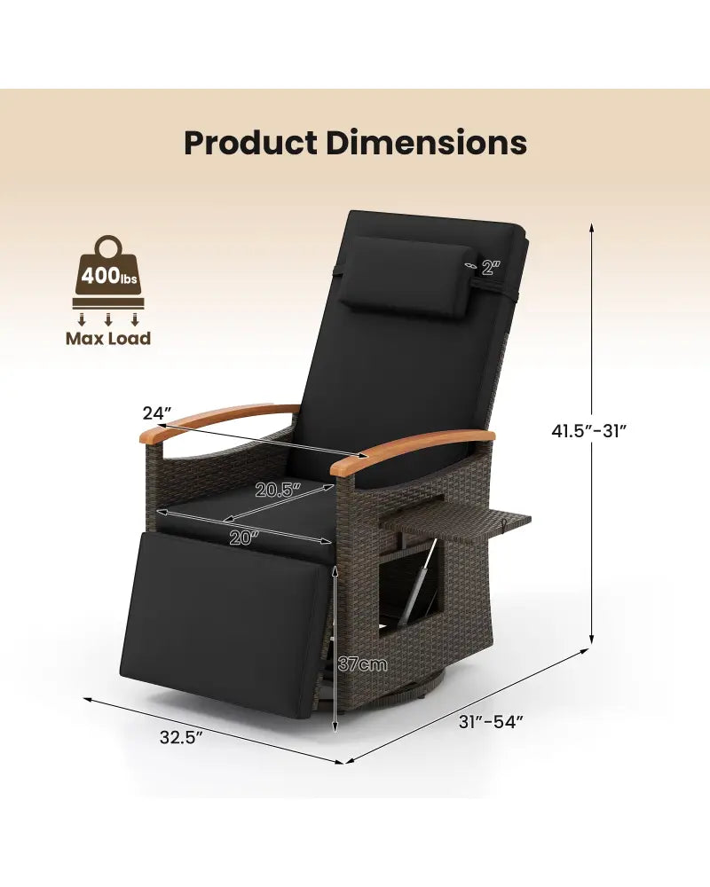 Patio Rattan 360° Swivel Recliner Chair with Adjustable Backrest and Footrest-Black - Black - Outdoor Chaise Lounges