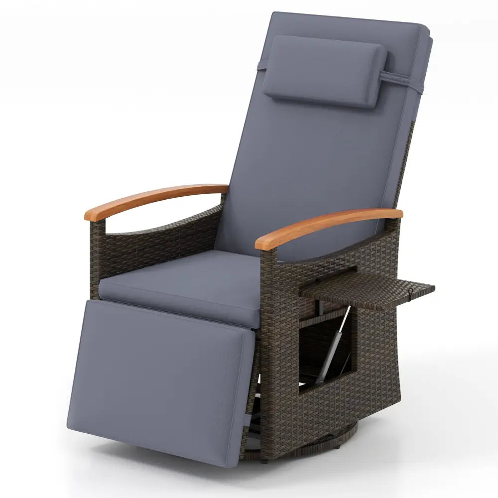 Patio Rattan 360° Swivel Recliner Chair with Adjustable Backrest and Footrest-Gray - Gray - Outdoor Chaise Lounges
