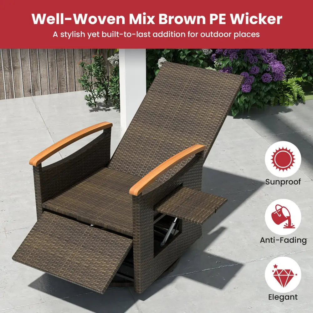 Patio Rattan 360° Swivel Recliner Chair with Adjustable Backrest and Footrest-Red - Red - Outdoor Chaise Lounges