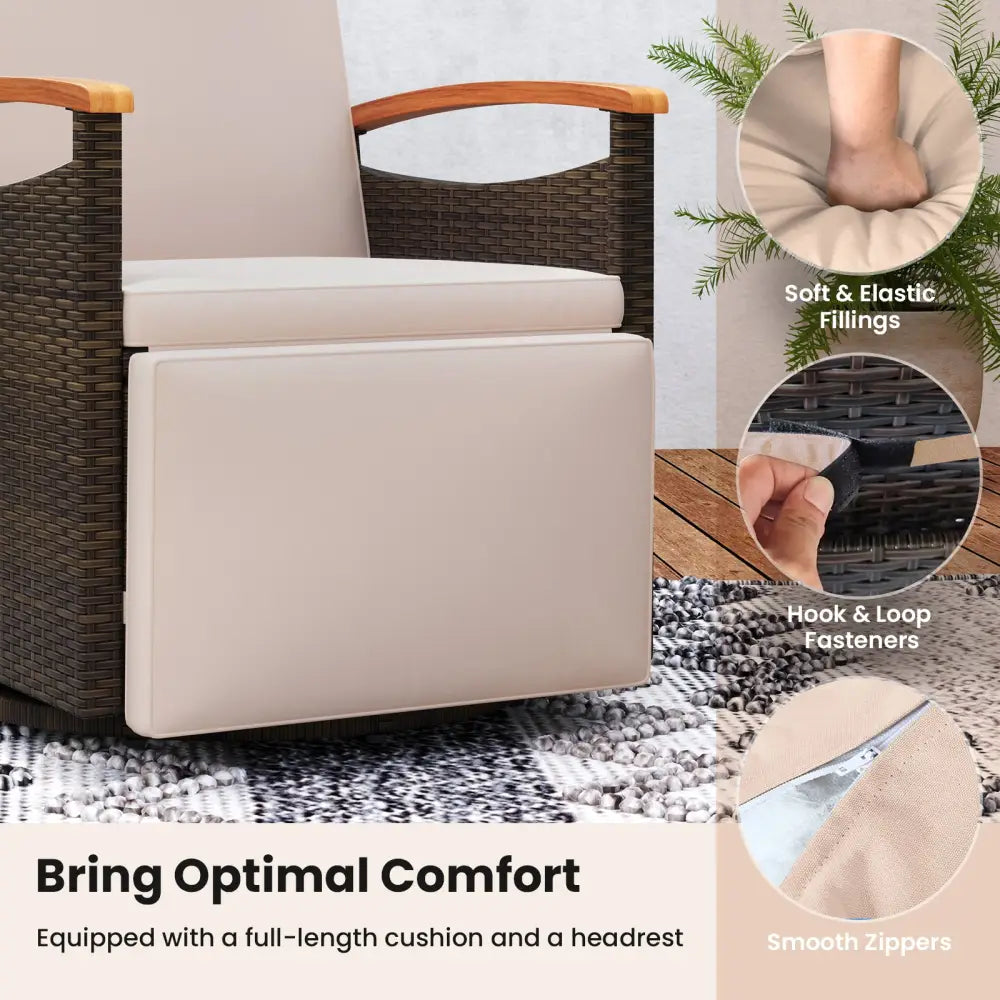 Patio Rattan 360° Swivel Recliner Chair with Adjustable Backrest and Footrest-Beige - Beige - Outdoor Chaise Lounges
