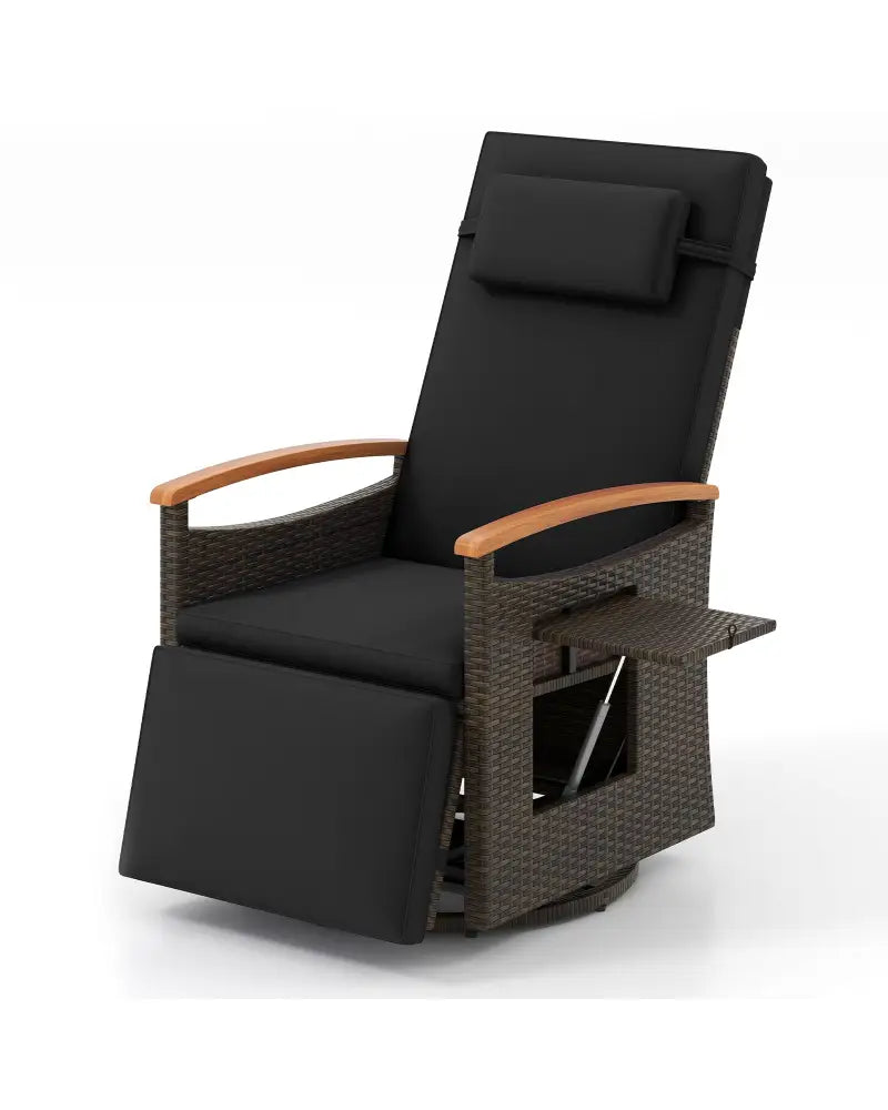 Patio Rattan 360° Swivel Recliner Chair with Adjustable Backrest and Footrest-Black - Black - Outdoor Chaise Lounges