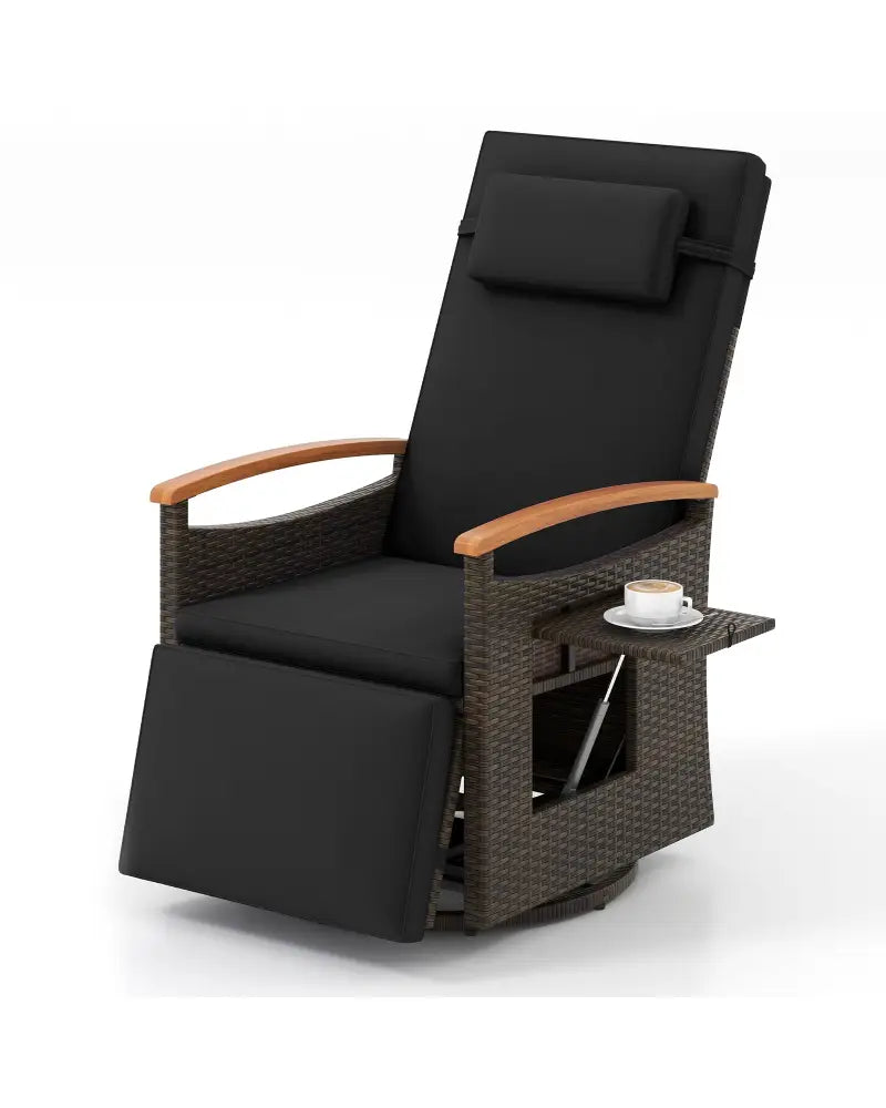 Patio Rattan 360° Swivel Recliner Chair with Adjustable Backrest and Footrest-Black - Black - Outdoor Chaise Lounges