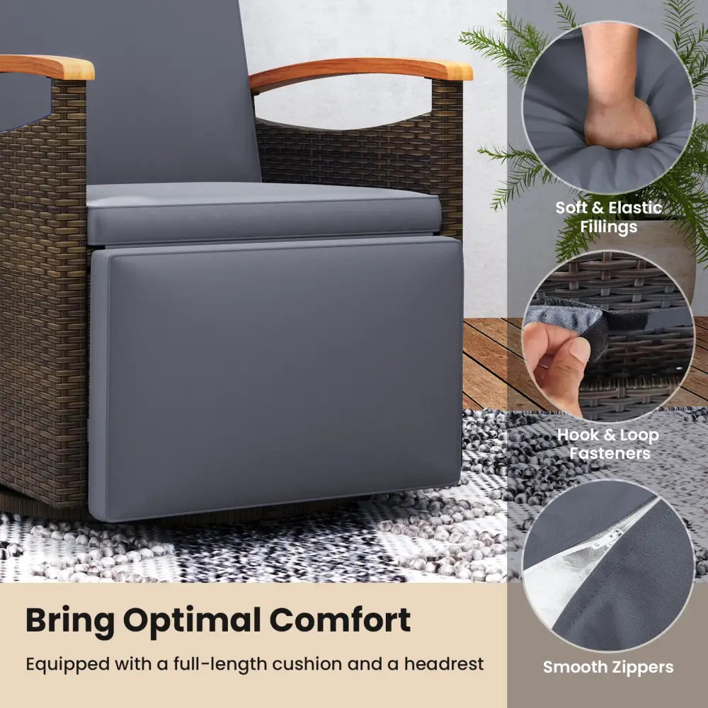 Patio Rattan 360° Swivel Recliner Chair with Adjustable Backrest and Footrest-Gray - Gray - Outdoor Chaise Lounges
