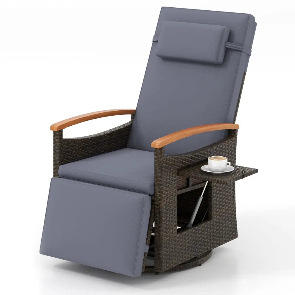 Patio Rattan 360° Swivel Recliner Chair with Adjustable Backrest and Footrest-Gray - Gray - Outdoor Chaise Lounges