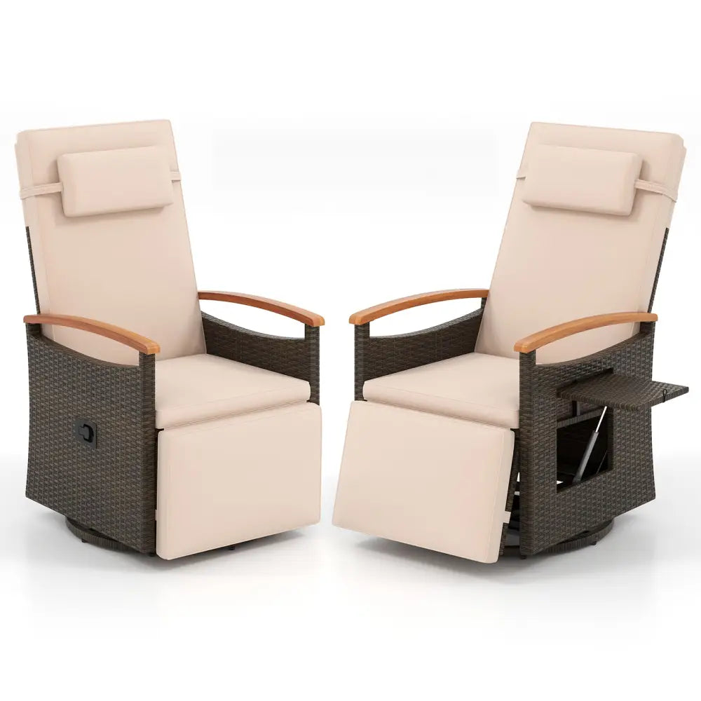 Patio Rattan 360° Swivel Recliner Chair with Adjustable Backrest and Footrest-Beige - Beige - Outdoor Chaise Lounges