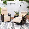 Patio Rattan 360° Swivel Recliner Chair with Adjustable Backrest and Footrest-Beige - Beige - Outdoor Chaise Lounges