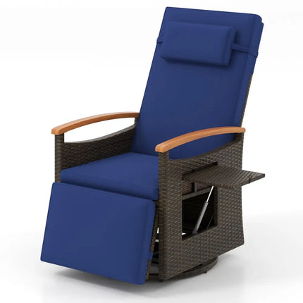 Patio Rattan 360Â° Swivel Recliner Chair with Adjustable Backrest and Footrest-Navy - Navy - Outdoor Chaise Lounges