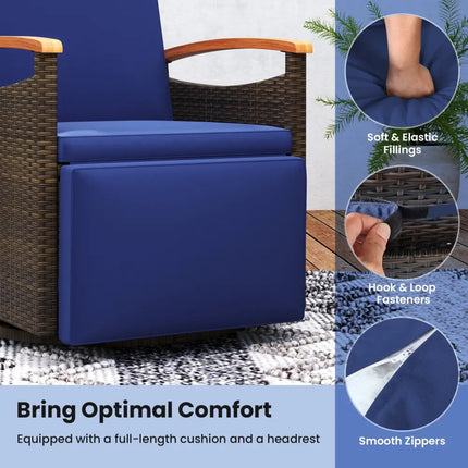 Patio Rattan 360Â° Swivel Recliner Chair with Adjustable Backrest and Footrest-Navy - Navy - Outdoor Chaise Lounges