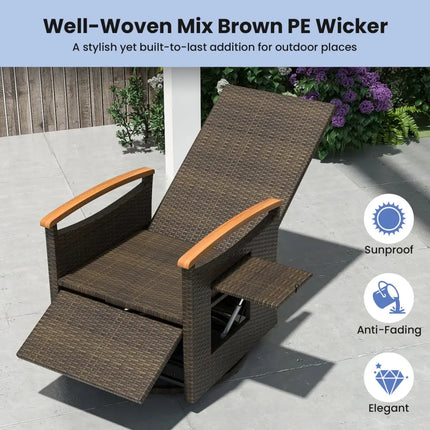 Patio Rattan 360Â° Swivel Recliner Chair with Adjustable Backrest and Footrest-Navy - Navy - Outdoor Chaise Lounges