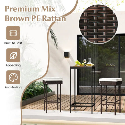 Patio Rattan Barstools Set of 2/4 with Footrest and Soft Cushions for Backyard Balcony-2 Pieces - Off White - Patio Bar