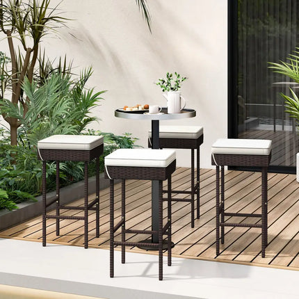 Patio Rattan Barstools Set of 2/4 with Footrest and Soft Cushions for Backyard Balcony-2 Pieces - Off White - Patio Bar