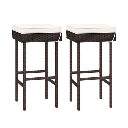 Patio Rattan Barstools Set of 2/4 with Footrest and Soft Cushions for Backyard Balcony-2 Pieces - Off White - Patio Bar