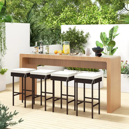 Patio Rattan Barstools Set of 2/4 with Footrest and Soft Cushions for Backyard Balcony-2 Pieces - Off White - Patio Bar