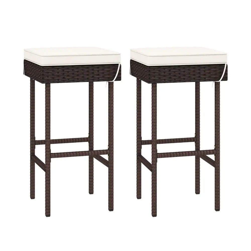 Patio Rattan Barstools Set of 2/4 with Footrest and Soft Cushions for Backyard Balcony-2 Pieces - Off White - Patio Bar