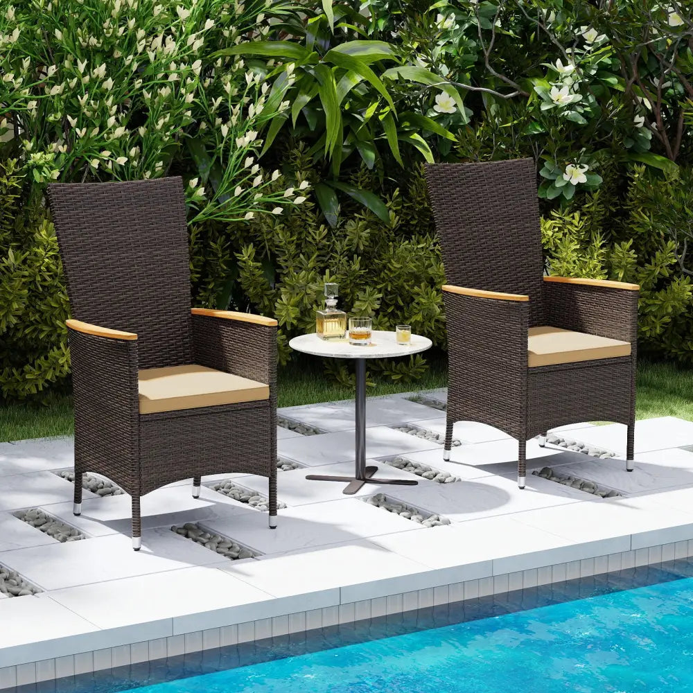 Patio Rattan Chairs Set of 2 Outdoor Wicker Dining Chairs with High Backrest-Beige - Beige - Patio Dining Chairs