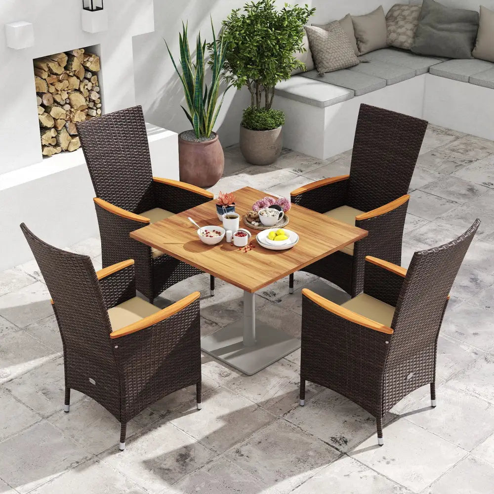 Patio Rattan Chairs Set of 2 Outdoor Wicker Dining Chairs with High Backrest-Beige - Beige - Patio Dining Chairs