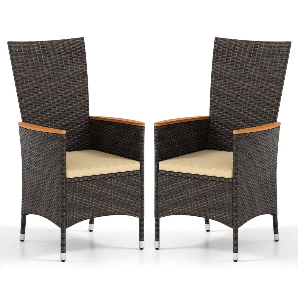 Patio Rattan Chairs Set of 2 Outdoor Wicker Dining Chairs with High Backrest-Beige - Beige - Patio Dining Chairs