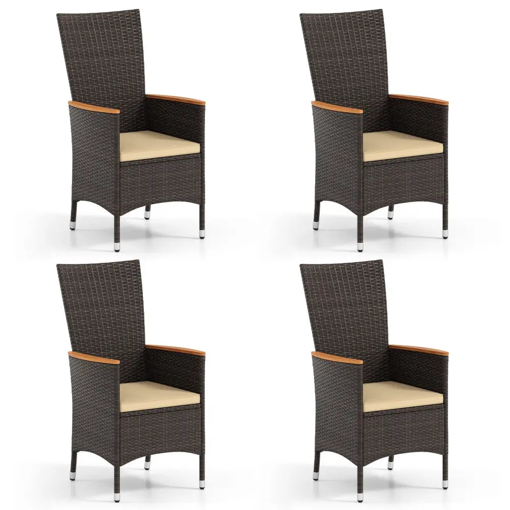 Patio Rattan Chairs Set of 4 Outdoor Wicker Dining Chairs with High Backrest-Beige - Beige - Patio Dining Chairs