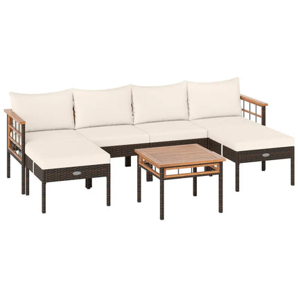 Patio Rattan Chairs with Ottomans and Side Table for Backyard-White - White - Patio Conversation Sets