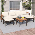 Patio Rattan Chairs with Ottomans and Side Table for Backyard-White - White - Patio Conversation Sets