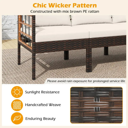 Patio Rattan Chairs with Ottomans and Side Table for Backyard-White - White - Patio Conversation Sets
