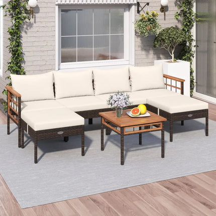 Patio Rattan Chairs with Ottomans and Side Table for Backyard-White - White - Patio Conversation Sets