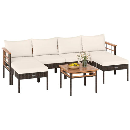 Patio Rattan Chairs with Ottomans and Side Table for Backyard-White - White - Patio Conversation Sets
