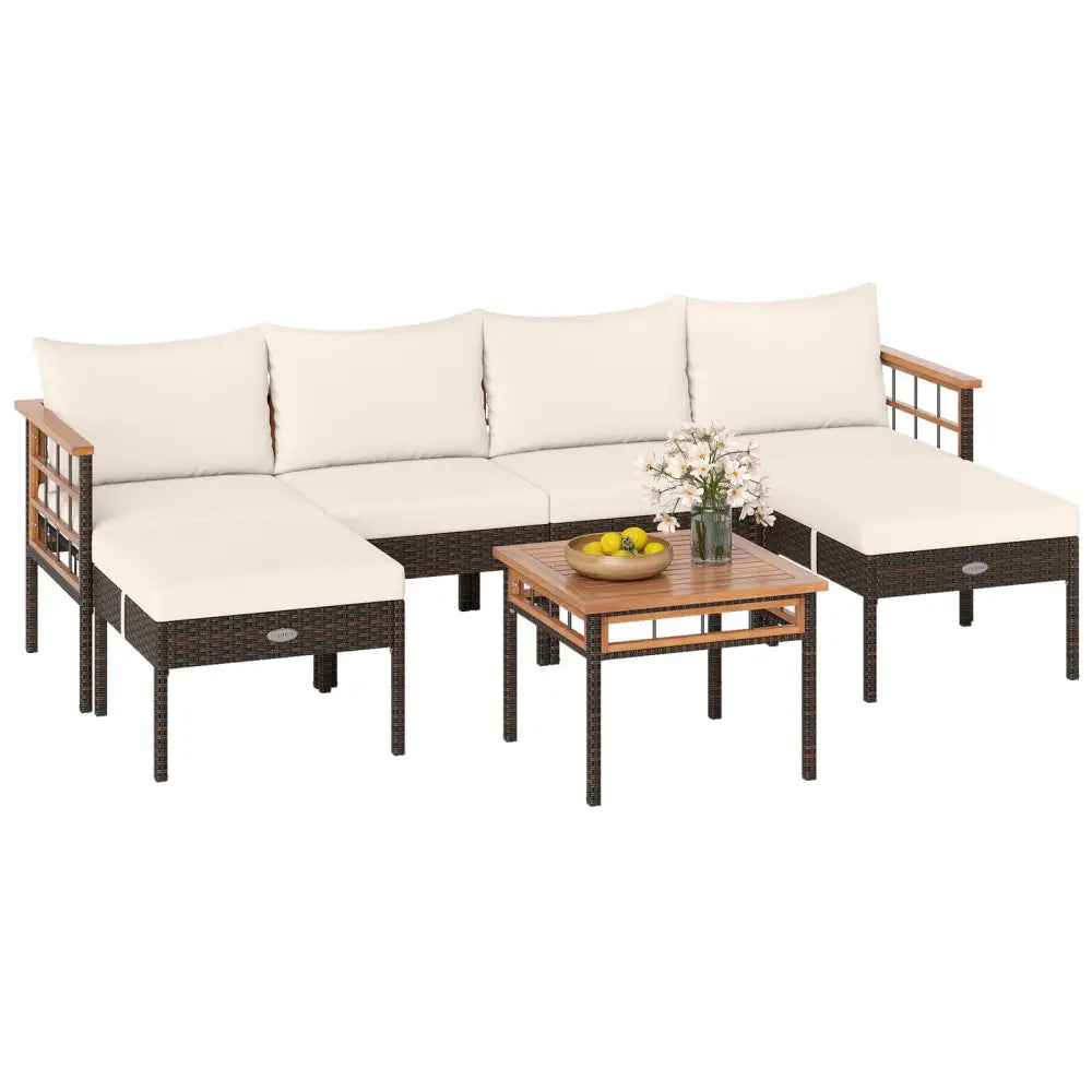 Patio Rattan Chairs with Ottomans and Side Table for Backyard-White - White - Patio Conversation Sets