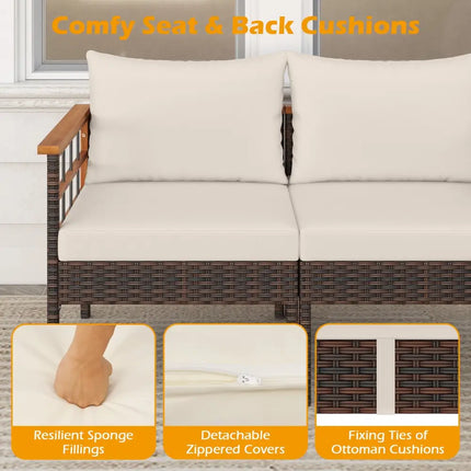 Patio Rattan Chairs with Ottomans and Side Table for Backyard-White - White - Patio Conversation Sets