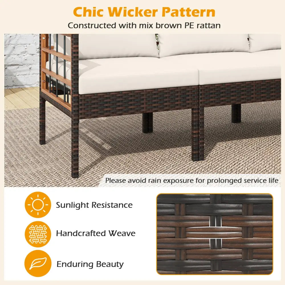 Patio Rattan Chairs with Ottomans and Side Table for Backyard-White - White - Patio Conversation Sets