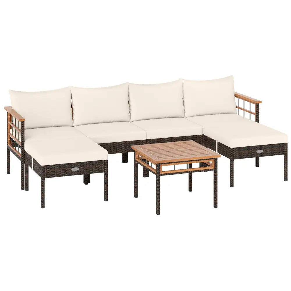 Patio Rattan Chairs with Ottomans and Side Table for Backyard-White - White - Patio Conversation Sets