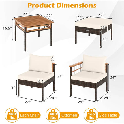 Patio Rattan Chairs with Ottomans and Side Table for Backyard-White - White - Patio Conversation Sets