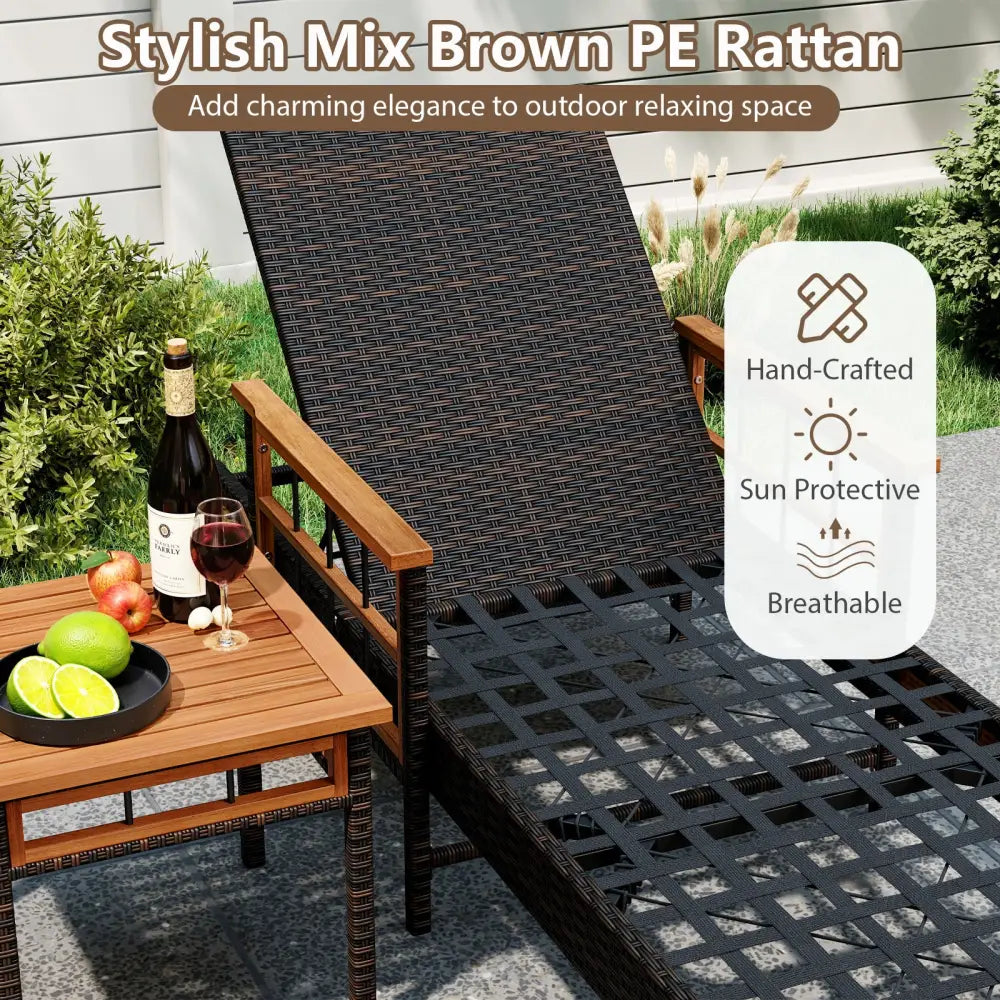 Patio Rattan Chaise Lounge with Side Table and Adjustable Backrest-Beige - Beige - Patio Conversation Sets