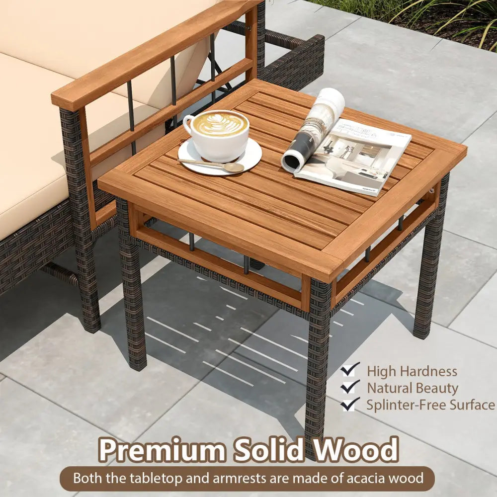 Patio Rattan Chaise Lounge with Side Table and Adjustable Backrest-Beige - Beige - Patio Conversation Sets