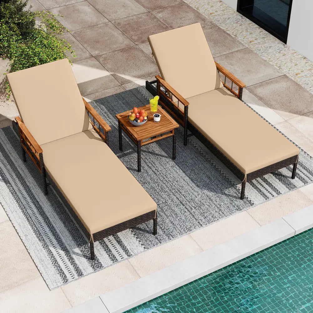 Patio Rattan Chaise Lounge with Side Table and Adjustable Backrest-Beige - Beige - Patio Conversation Sets
