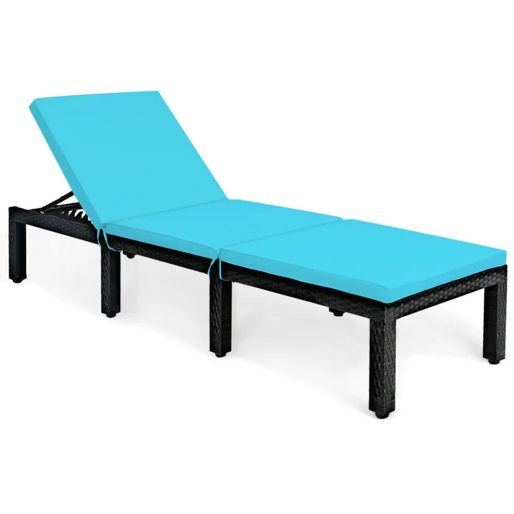 Patio Rattan Cushioned Height Adjustable Lounge Chair-Blue - Blue - Outdoor Chaise Lounges