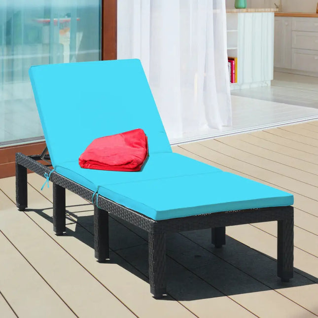 Patio Rattan Cushioned Height Adjustable Lounge Chair-Blue - Blue - Outdoor Chaise Lounges
