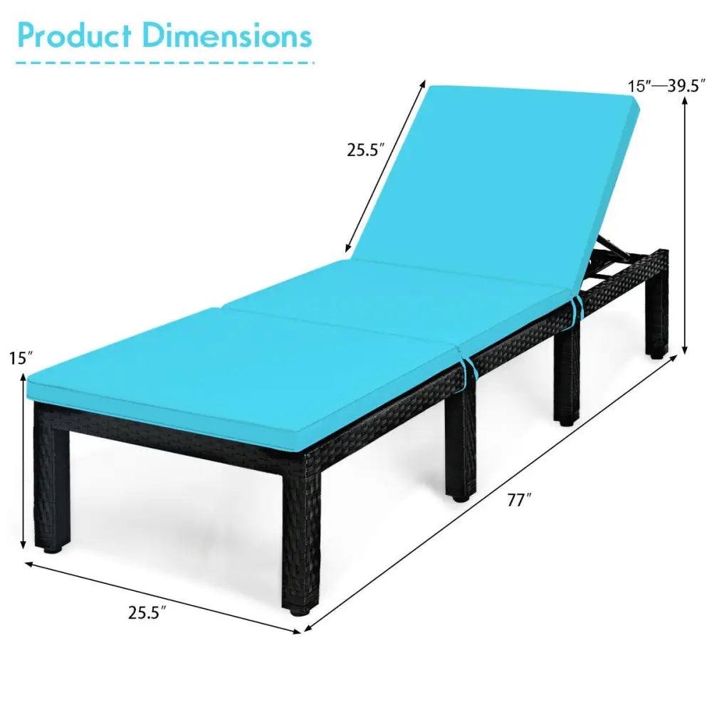 Patio Rattan Cushioned Height Adjustable Lounge Chair-Blue - Blue - Outdoor Chaise Lounges