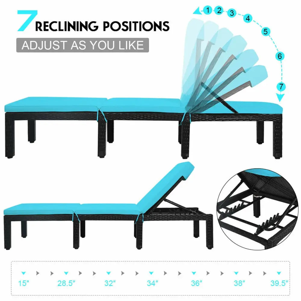 Patio Rattan Cushioned Height Adjustable Lounge Chair-Blue - Blue - Outdoor Chaise Lounges