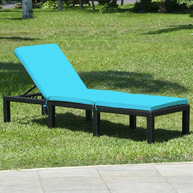 Patio Rattan Cushioned Height Adjustable Lounge Chair-Blue - Blue - Outdoor Chaise Lounges