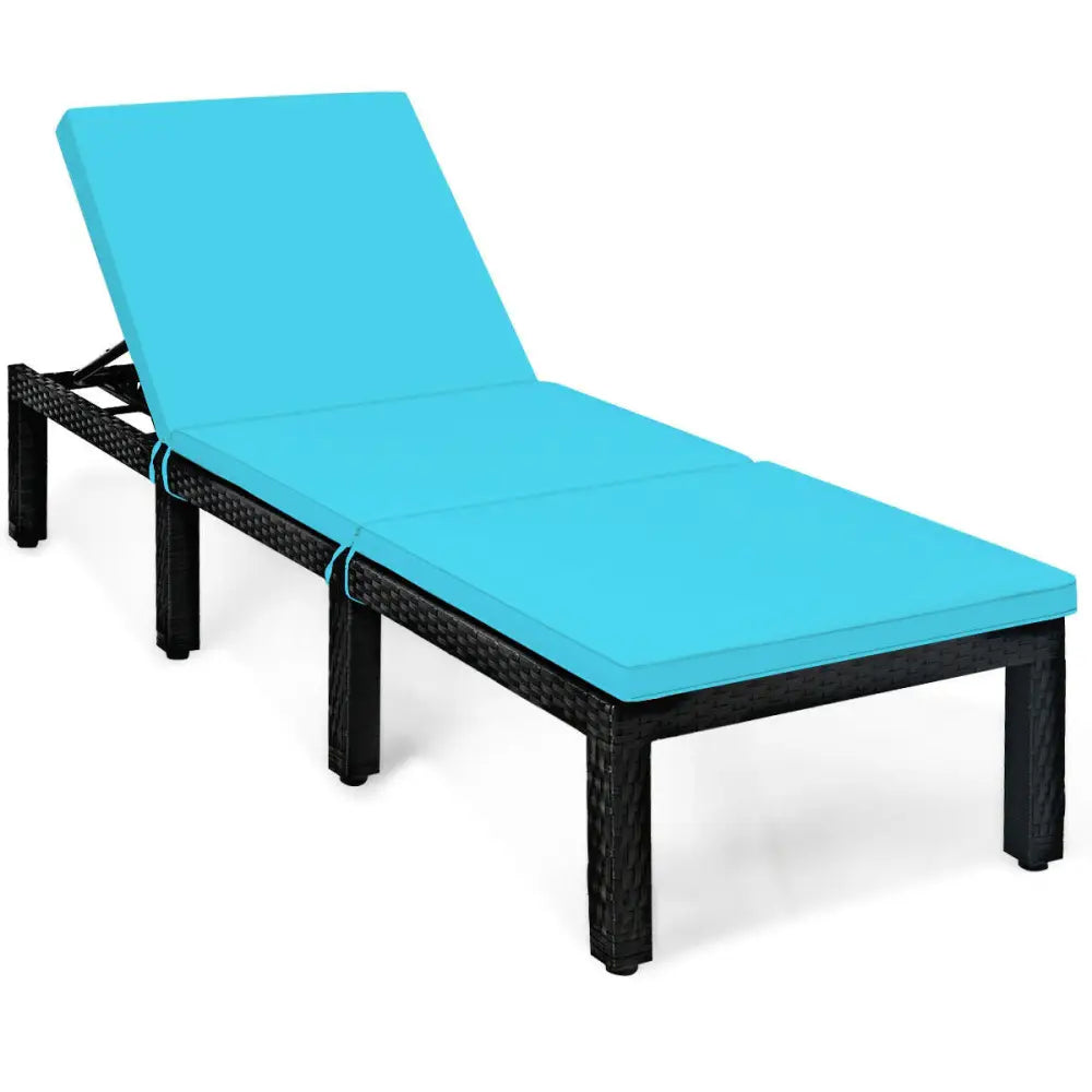 Patio Rattan Cushioned Height Adjustable Lounge Chair-Blue - Blue - Outdoor Chaise Lounges