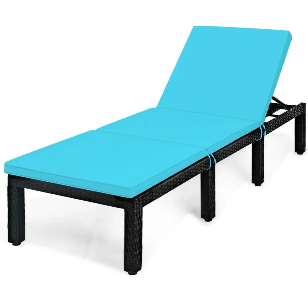 Patio Rattan Cushioned Height Adjustable Lounge Chair-Blue - Blue - Outdoor Chaise Lounges