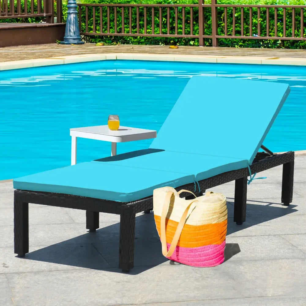 Patio Rattan Cushioned Height Adjustable Lounge Chair-Blue - Blue - Outdoor Chaise Lounges